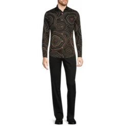 Cheapest ❤️ Murano Intergalactic Collection Slim-Fit Geode Print Long-Sleeve Woven ✨ Shirt Black 🎁 -Murano Shop unnamed file 1051