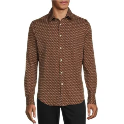 Promo ✨ Murano Slim-Fit Star Print Performance Stretch Long-Sleeve Woven 🤩 Shirt Midnight Blue ❤️