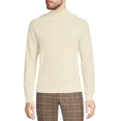 Best deal ⭐ Murano Intergalactic Collection Textured Solid Turtleneck Sweater Cream 🔔