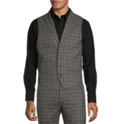 Promo ✔️ Murano Suit Separates Plaid Shawl Vest Burgundy ⭐