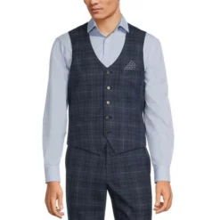 Discount 👏 Murano 5-Button Plaid Vest Navy ⌛