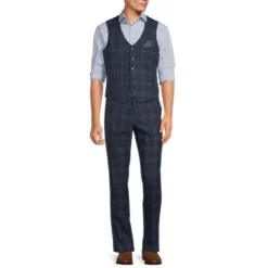 Discount 👏 Murano 5-Button Plaid Vest Navy ⌛ -Murano Shop unnamed file 1197