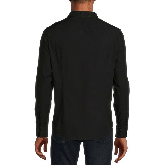 Brand new ⭐ Murano Electric Jungle Collection Slim-Fit Solid Long-Sleeve Embossed Woven Shirt Black ⌛ 2 Brand new ⭐ Murano Electric Jungle Collection Slim-Fit Solid Long-Sleeve Embossed Woven Shirt Black ⌛ - Image 2