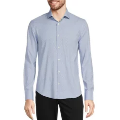 Brand new 🔔 Murano Big & Tall Slim-Fit Zigzag Print Performance Stretch Long-Sleeve Woven Shirt Blue 👍