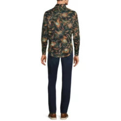 Budget ✨ Murano Electric Jungle Collection Slim-Fit Neon Floral Print Long-Sleeve Woven 🧨 Shirt Dark Navy 👏 -Murano Shop unnamed file 1225