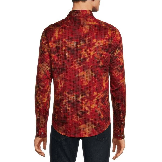 Discount ✨ Murano Intergalactic Collection Slim-Fit Lava Print Long-Sleeve Woven ⌛ Shirt Red ✔️ 2 Discount ✨ Murano Intergalactic Collection Slim-Fit Lava Print Long-Sleeve Woven ⌛ Shirt Red ✔️ - Image 2