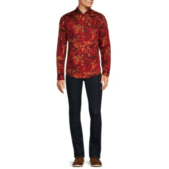 Discount ✨ Murano Intergalactic Collection Slim-Fit Lava Print Long-Sleeve Woven ⌛ Shirt Red ✔️ 3 Discount ✨ Murano Intergalactic Collection Slim-Fit Lava Print Long-Sleeve Woven ⌛ Shirt Red ✔️ - Image 3