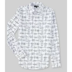 Outlet 😀 Murano Archive Collection Slim-Fit Equation Print Long-Sleeve Woven Shirt White 🎉