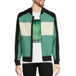 Best Sale 🎁 Murano Liquid Luxury Slim-Fit Color Block Full-Zip Jacket Black/green 😀 -Murano Shop unnamed file 1262