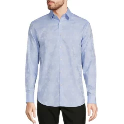 Promo 🥰 Murano Paisley Pattern Jacquard Long-Sleeve Woven Shirt Light Blue ⌛