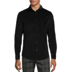Budget ✔️ Murano Intergalactic Collection Slim-Fit Solid Long-Sleeve Corduroy 🧨 Shirt Black 🔔