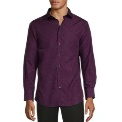 Brand new β Murano Non-Iron Slim Fit Spread Collar Leaf Print Poplin π Dress Shirt Navy/megenta π₯