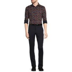 Flash Sale 🥰 Murano Archive Collection Liquid Luxury Slim-Fit Puzzle Cube Printed Long-Sleeve Coatfront ⭐ Shirt Dark Navy ❤️ -Murano Shop unnamed file 1343