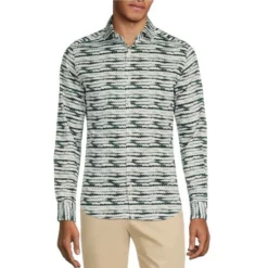 Hot Sale ❤️ Murano Electric Jungle Collection Slim-Fit Zipper Print Long-Sleeve Woven 🎁 Shirt White Multi ❤️