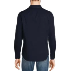 Budget 🎉 Murano Electric Jungle Collection Slim-Fit Solid Long-Sleeve Heat Seal Woven Shirt Dark Navy ❤️ -Murano Shop unnamed file 1366