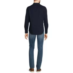 Budget 🎉 Murano Electric Jungle Collection Slim-Fit Solid Long-Sleeve Heat Seal Woven Shirt Dark Navy ❤️ -Murano Shop unnamed file 1368