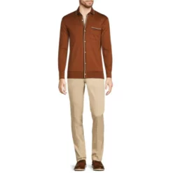 New 🥰 Murano Intergalactic Collection Slim-Fit Long-Sleeve Jacquard Tipped Coatfront Shirt Dark Copper ⌛ -Murano Shop unnamed file 1385