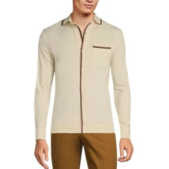 New 🥰 Murano Intergalactic Collection Slim-Fit Long-Sleeve Jacquard Tipped Coatfront Shirt Dark Copper ⌛ -Murano Shop unnamed file 1387