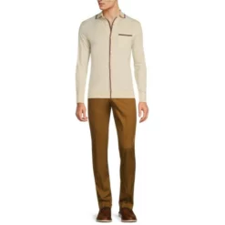 New 🥰 Murano Intergalactic Collection Slim-Fit Long-Sleeve Jacquard Tipped Coatfront Shirt Dark Copper ⌛ -Murano Shop unnamed file 1389