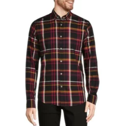Wholesale ⭐ Murano Intergalactic Collection Slim-Fit Dobby Plaid Long-Sleeve Woven Shirt Black 🎁