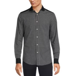 Best Pirce βοΈ Murano Archive Collection Slim-Fit Floral Pieced Check Long-Sleeve Woven π Shirt Dark Navy β¨