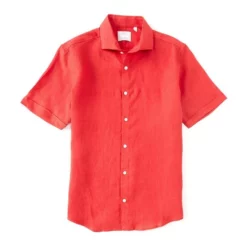 Promo 😍 Murano Baird McNutt Linen Solid Short-Sleeve Woven 🎁 Shirt Melon ✔️