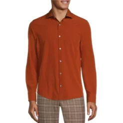 Best deal π Murano Slim-Fit Solid Performance Stretch Long-Sleeve Woven Shirt Copper π