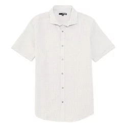 Cheap 🎉 Murano Modern Palm Springs Collection Slim-Fit Seersucker Checked Snap-Front Short-Sleeve ⭐ Shirt Khaki ❤️