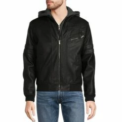 Budget 🛒 Murano Faux Leather Hooded Jacket Black ⌛ -Murano Shop unnamed file 170