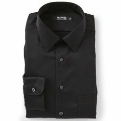 Best Sale 🎁 Murano Slim-Fit Point Collar Solid Sateen Dress Shirt Black 😉