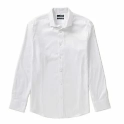 Hot Sale ⌛ Murano Wardrobe Essentials Long-Sleeve Slim-Fit Textured Spread-Collar Sportshirt Dark Navy ✔️