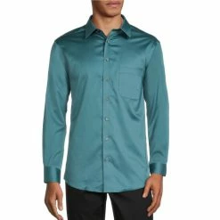 Deals βοΈ Murano Teal Solid Slim-Fit With Stretch Sateen Point Collar π Dress π Shirt β€οΈ