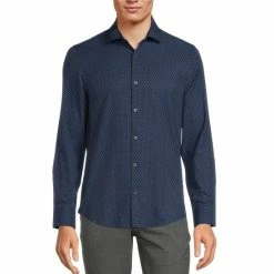 Discount ✔️ Murano Performance Stretch Slim-Fit Geometric Print Long-Sleeve Woven 😀 Shirt Navy ✨ -Murano Shop unnamed file 429
