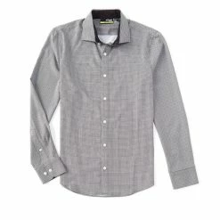 Outlet 🎉 Murano Performance Stretch Slim-Fit Black Geometric Print Long-Sleeve Woven Shirt 😀