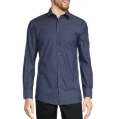 Best deal β€οΈ Murano Slim-Fit With Stretch Spread Collar Printed Dobby βοΈ Dress Shirt Blue π
