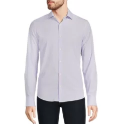 Promo 🥰 Murano Slim-Fit Zig-Zag Print Performance Stretch Long-Sleeve Woven Shirt Purple 🧨