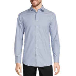 Hot Sale π€© Murano Medium Blue Heather Diamond Dobby Print Slim-Fit Spread Collar Dress Shirt β