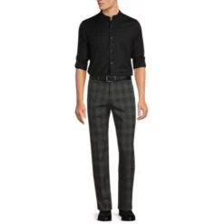 Best deal 🤩 Murano Wardrobe Essentials Slim-Fit Textured Long-Sleeve Woven Shirt Black 🎉 -Murano Shop unnamed file 624