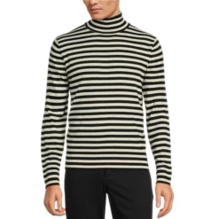 Best Sale ❤️ Murano Performance Feeder Stripe Turtleneck Sweater Black 🛒