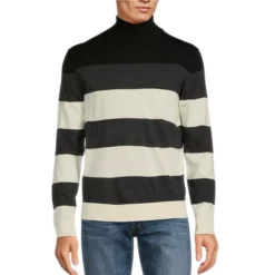 Coupon 😉 Murano Performance Colorblock Stripe Turtleneck Sweater Black ⌛