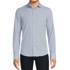 Budget ✔️ Murano Slim-Fit Diamond Print Performance Stretch Long-Sleeve Woven 👍 Shirt White 🌟