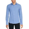 Buy 🤩 Murano Slim-Fit Bubble Print Performance Stretch Long-Sleeve Woven Shirt Blue 🧨