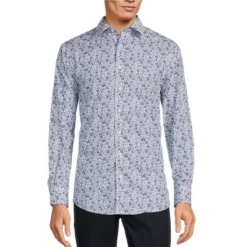 Cheapest β¨ Murano White/Navy Floral Printed Slim-Fit Spread Collar Poplin Dress π Shirt Blue β€οΈ