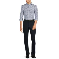 Cheapest ✨ Murano White/Navy Floral Printed Slim-Fit Spread Collar Poplin Dress 🌟 Shirt Blue ❤️ -Murano Shop unnamed file 708