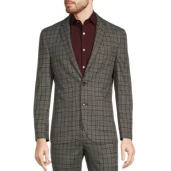 Buy 👏 Murano Slim-Fit Plaid Suit Separates Blazer Burgundy 🔥