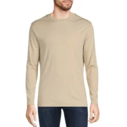 Outlet ✨ Murano Liquid Luxury Solid Classic-Fit Long-Sleeve Tee Sand ✔️