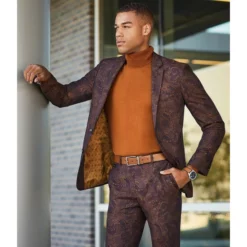 Promo ⭐ Murano Slim-Fit Jacquard Paisley Blazer Burgundy 👏 -Murano Shop unnamed file 822