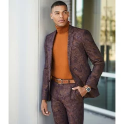 Promo ⭐ Murano Slim-Fit Jacquard Paisley Blazer Burgundy 👏 -Murano Shop unnamed file 823