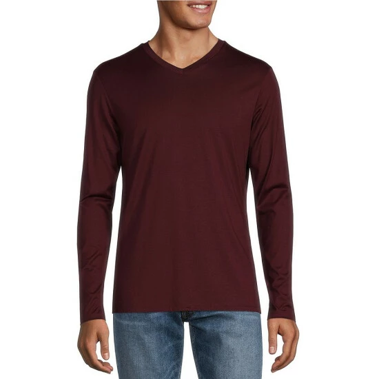 New β Murano Liquid Luxury Slim-Fit Jersey Long-Sleeve V-Neck Tee Dark Copper π 1 New β Murano Liquid Luxury Slim-Fit Jersey Long-Sleeve V-Neck Tee Dark Copper π