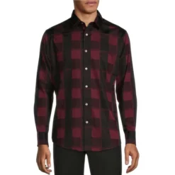 Promo ✨ Murano Buffalo Plaid Long-Sleeve Woven 👏 Shirt Black 🔔